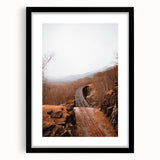 Extra large abstract art print featuring vibrant autumn hues on textured canvas, framed in black.