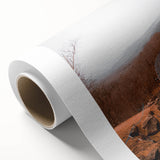 Art deco poster depicting a stylized autumn scene in orange and brown tones on rolled canvas, ideal for nursery wall art.