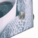 Large abstract wall art print on acrylic glass featuring cool winter tones.