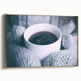 Framed canvas depicting a winter landscape with muted gray and black tones, ideal for bedroom wall art.