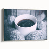 Winter landscape art painting on framed canvas, featuring muted blue and silver tones, ideal for living room decor.