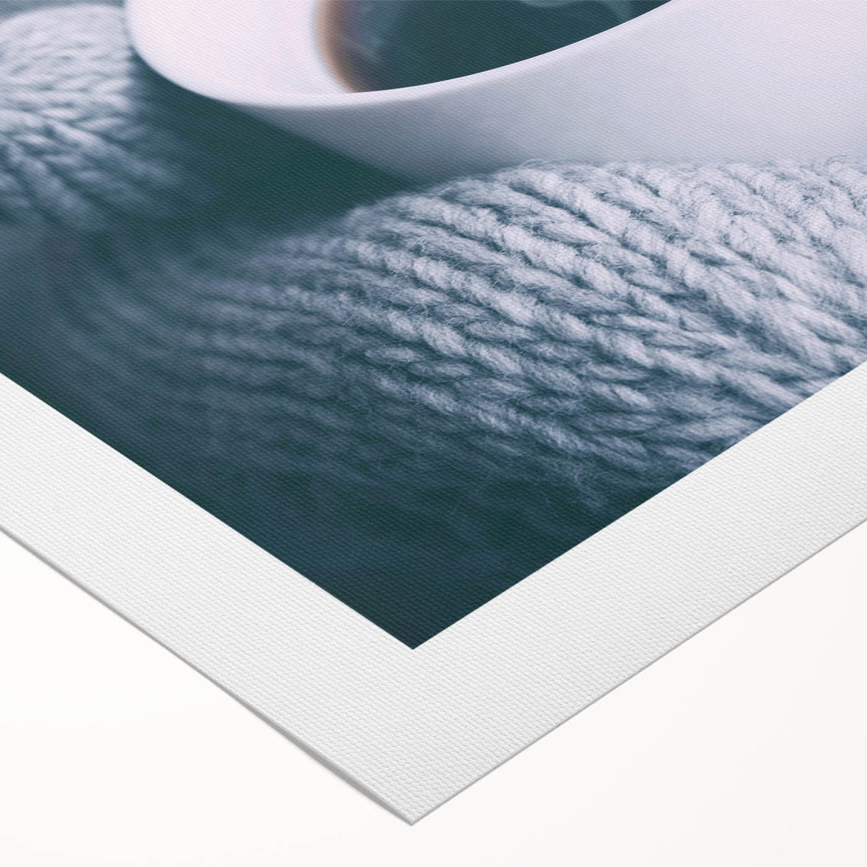 Art deco poster of a snowy landscape in muted blue and white tones on rolled canvas, suitable for dining room wall art.
