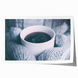 Winter-themed floral art on rolled print, showcasing muted blue and white tones, ideal for dining room wall decor.