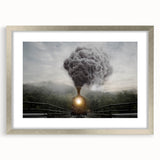 Textured abstract art print depicting various modes of transportation in muted gray and silver tones, ideal for bedroom art.