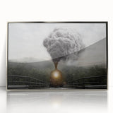 Large abstract wall art featuring mid-century modernist vehicles in muted grays and silvers, framed acrylic.