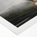 Art deco poster of vintage vehicles in muted sepia tones on rolled canvas, suitable for dining room decor.