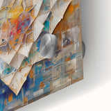 Close-up of an abstract geometric acrylic glass design featuring vibrant colors and intricate patterns, showcasing modern art aesthetics ideal for contemporary decor.
