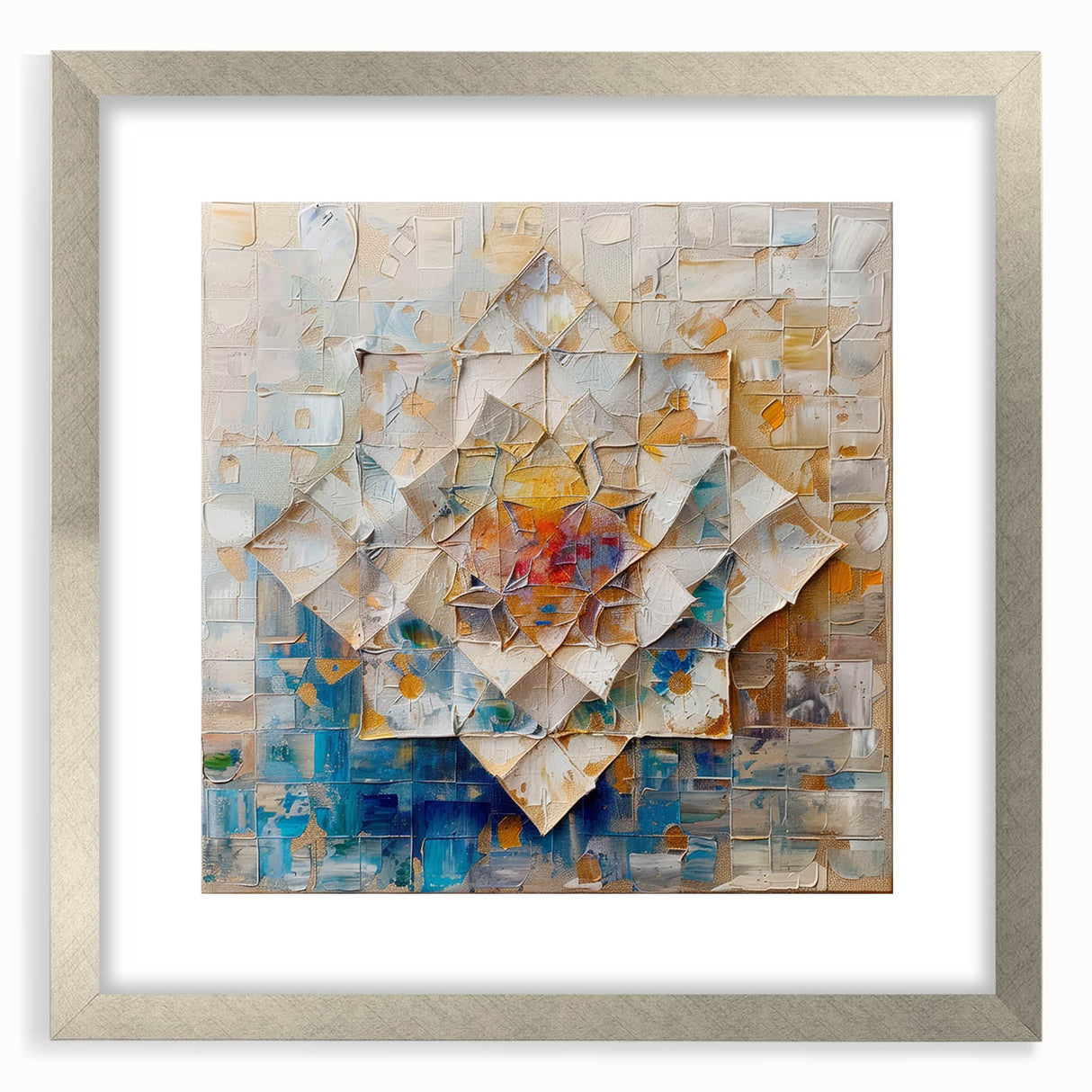 Abstract geometric frame in silver with a mat background, showcasing a contemporary design, ideal for modern decor. Perfect for enhancing any living space or office.