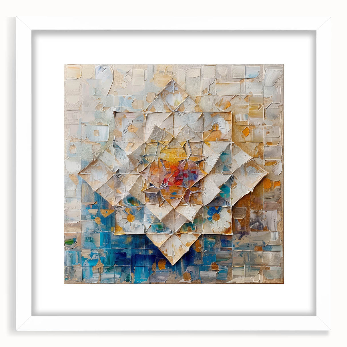 Abstract geometric frame design in a modern white mat, showcasing a minimalist aesthetic ideal for home decor. Perfect for adding a touch of contemporary style to any space.