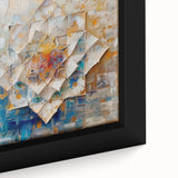 Abstract geometric framed canvas artwork showcasing vibrant colors and intricate patterns, ideal for modern home decor, highlighting artistic design elements.