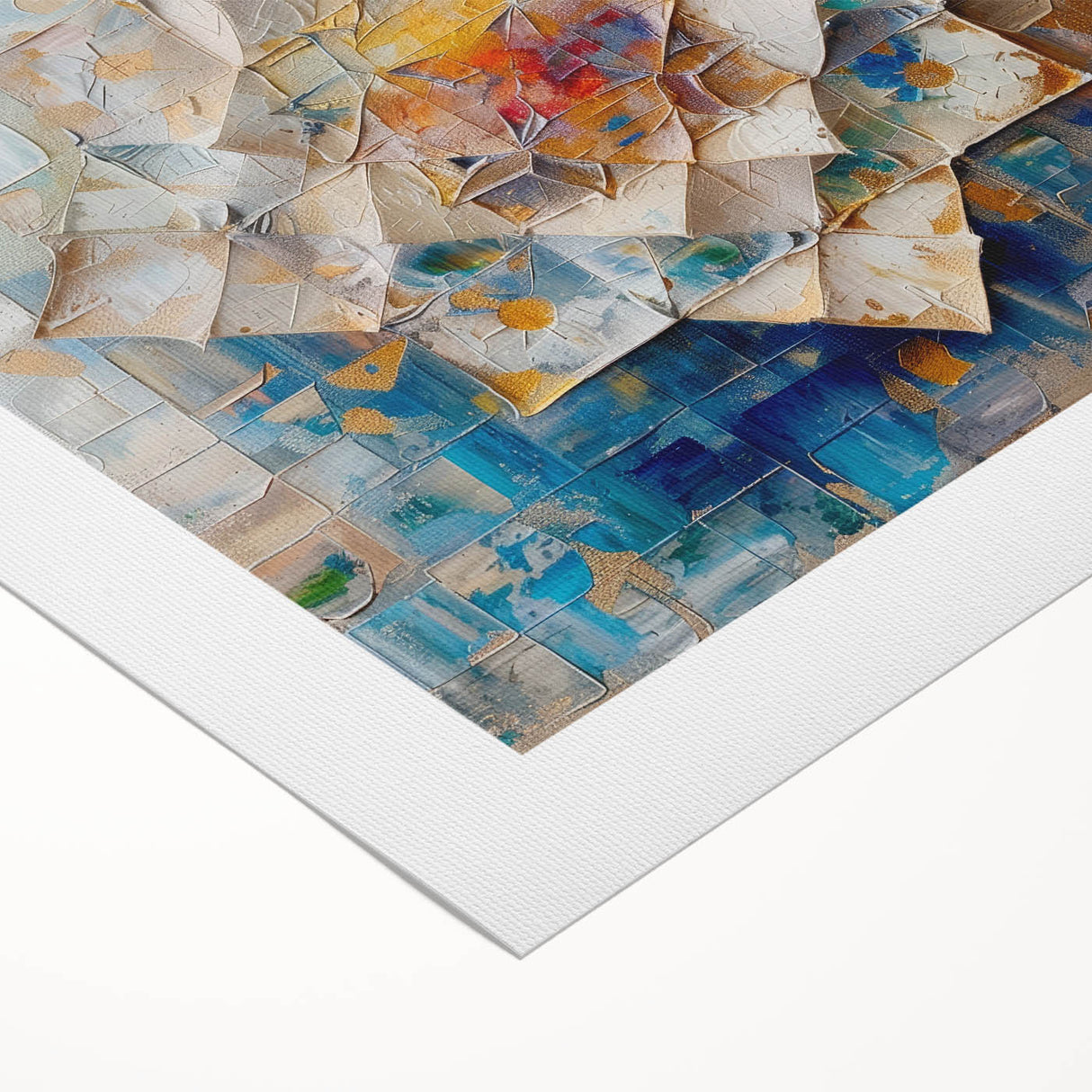 Abstract geometric rolled canvas art featuring vibrant colors and dynamic shapes, packaged securely in a sturdy cardboard tube for safe delivery. Ideal for modern home decor.
