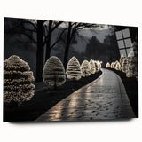 Large abstract wall art in muted gray and blue tones on acrylic glass, ideal for modern bedroom or dining room ambiance.