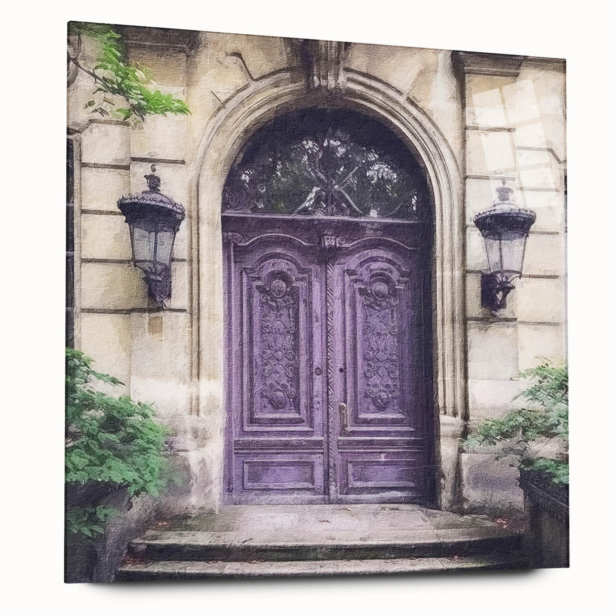 Acrylic print of a French door architecture design in grayscale, suitable for bedroom or dining room art.