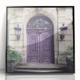 Large abstract wall art featuring a mid-century modernist door design in black and white, acrylic framed.