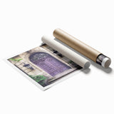 Extra large rolled print of a French door design in muted earth tones, ideal for classy bathroom wall art.