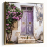 Framed canvas featuring a vintage poster art of a Greek door design in silver and gold, ideal for bedroom wall decor.