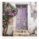 Black and white photo of a Greek door architecture on stretched canvas, suitable as large kitchen wall art.
