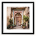 Extra large abstract art print featuring a colorful, textured depiction of an Indian door, in a black frame.