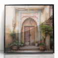 Large abstract wall art featuring a mid-century modernist design of an Indian architecture door in black acrylic frame.