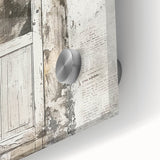 Close-up of a rustic Italian door print on acrylic glass, featuring earth tones, ideal for dining room art.