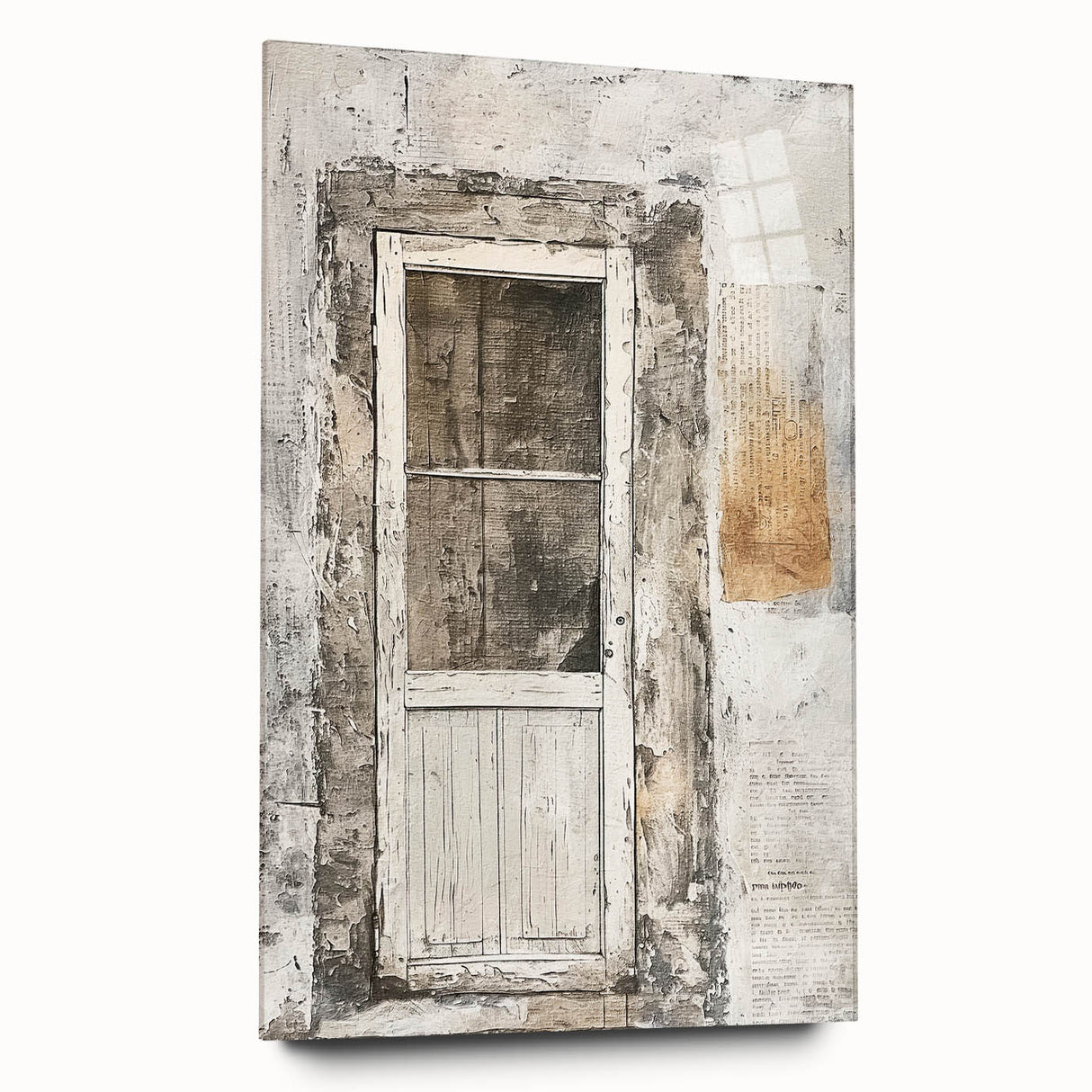 Acrylic print of a rustic Italian door in earthy tones, suitable for bedroom or dining room decor.