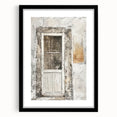 Abstract art print of a rustic Italian door in vibrant colors on a textured, framed canvas, ideal for living room decor.