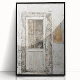 Large abstract wall art depicting a rustic Italian door, framed in black acrylic, suitable for modern decor.