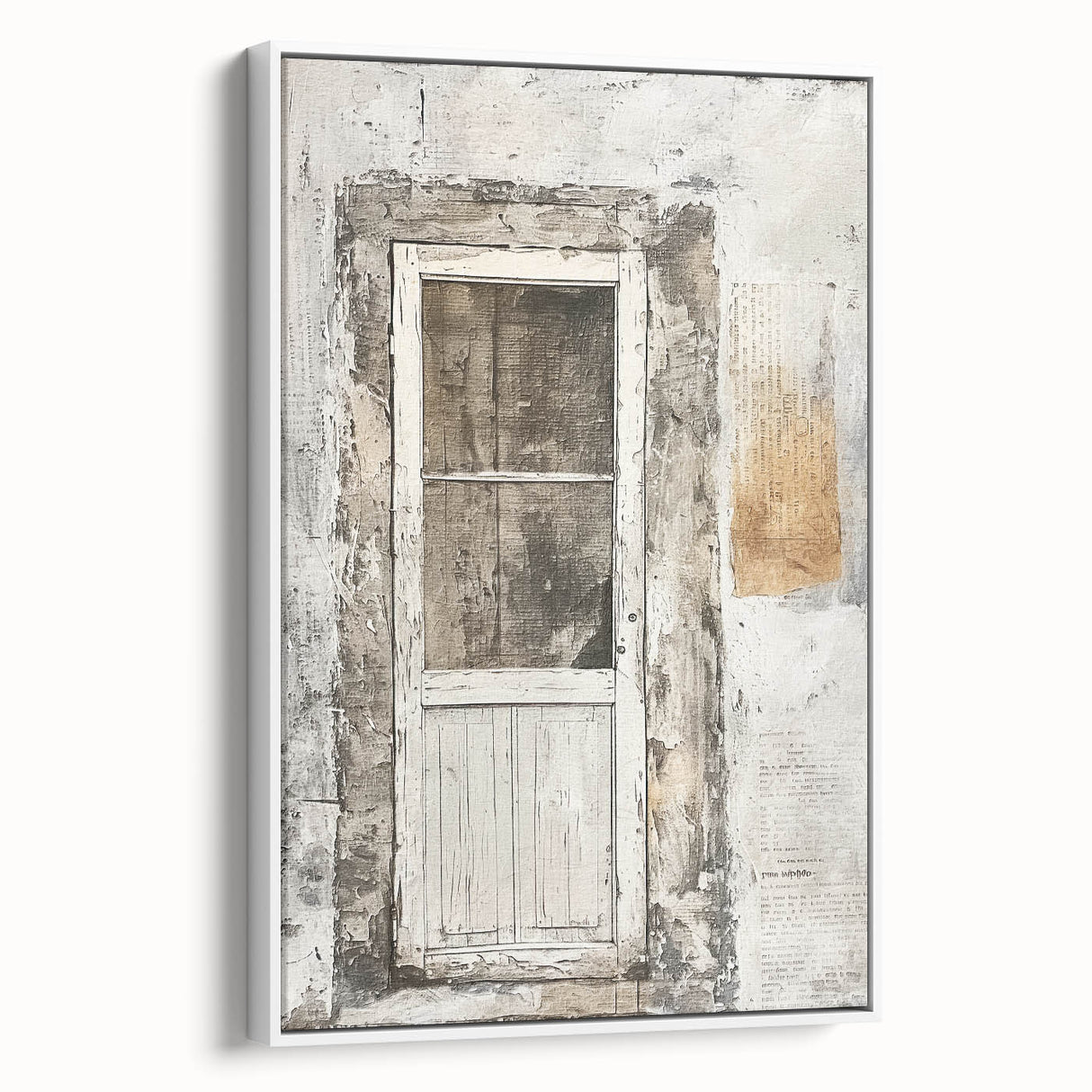 Framed canvas of a rustic Italian door design in vintage poster art style, ideal for living room decor.