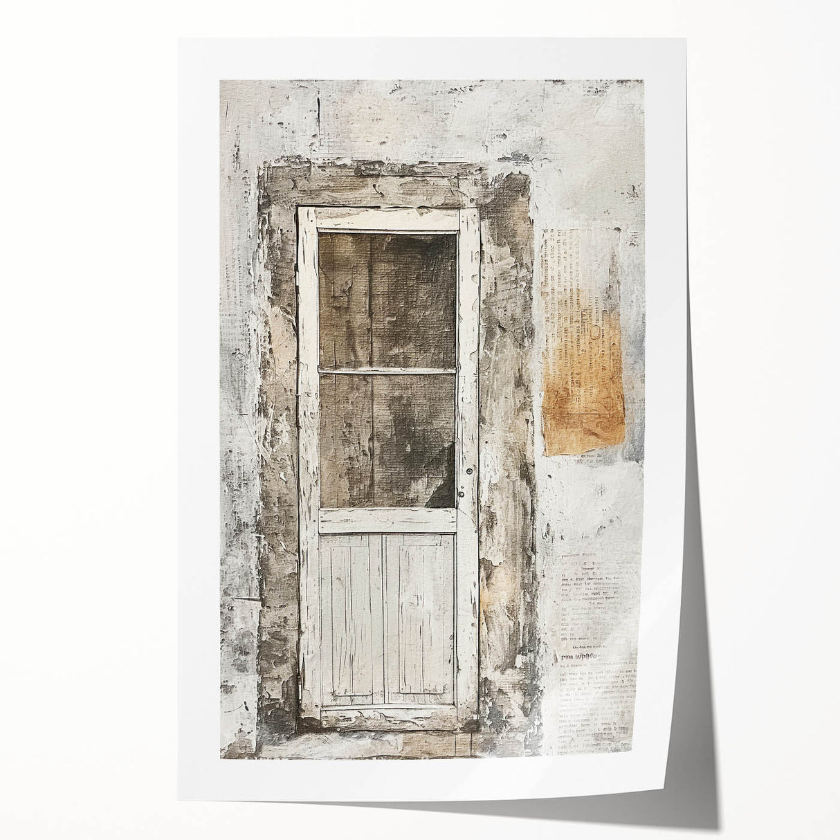 Rustic Italian door design on a rolled print, featuring earthy tones, ideal for art wall dining room.