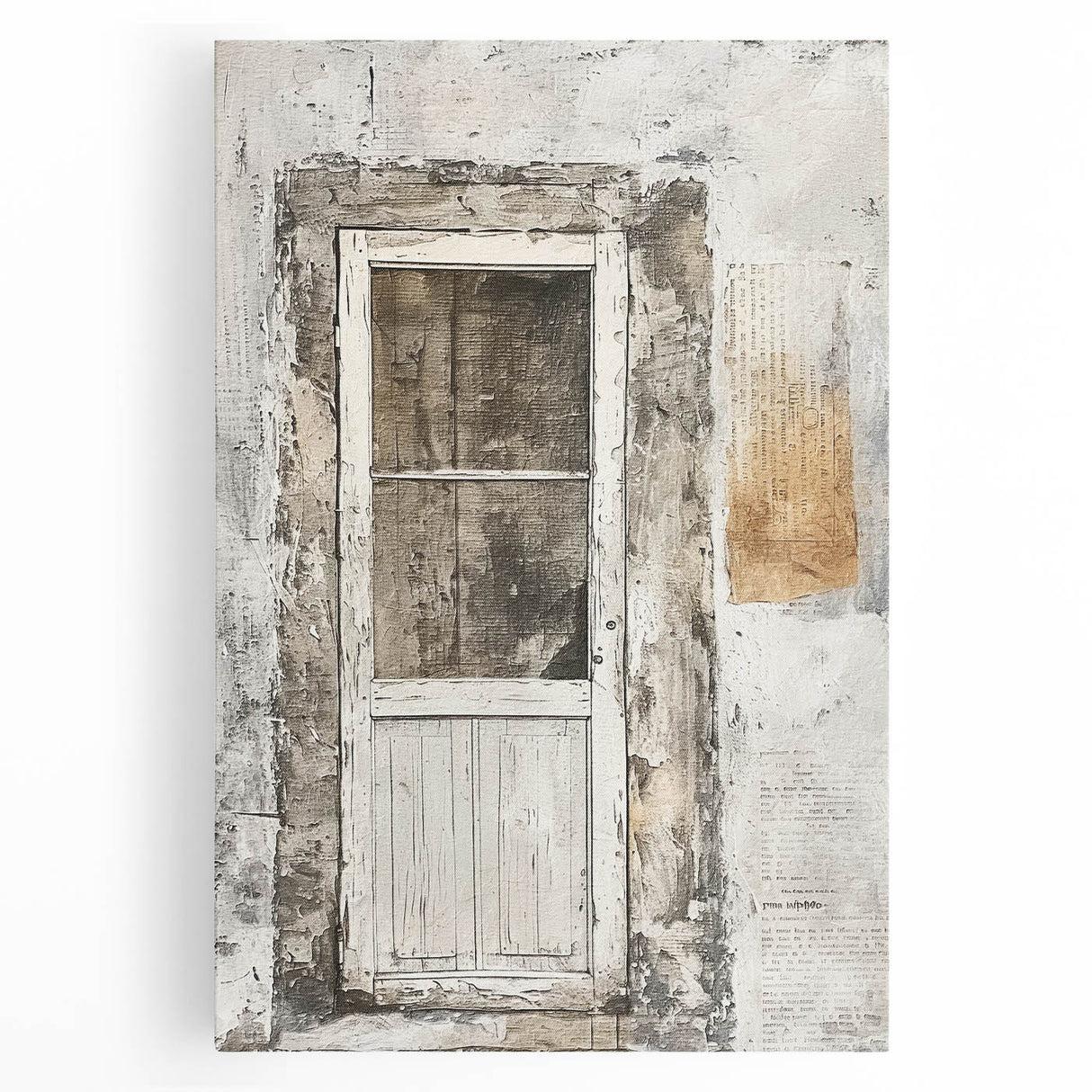 Black and white photo of a rustic Italian door on stretched canvas, suitable as large kitchen wall art.