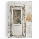 Black and white photo of a rustic Italian door on stretched canvas, suitable as large kitchen wall art.