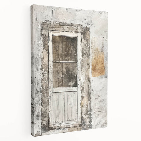 Rustic Italian door depicted in detailed architecture on a large stretched canvas, suitable for kitchen wall art.
