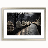 Textured abstract art print in muted gray, framed in silver, ideal for modern bedroom ambiance.