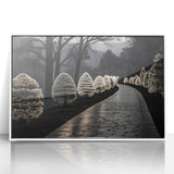 Art deco poster of a geometric building, in black and white, framed acrylic, ideal for modern art wall decor or nursery.