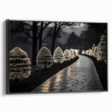 Black and white framed canvas featuring a vintage-style architectural landscape, ideal for bedroom decor.