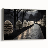 Landscape art painting of a cityscape in muted gray and silver tones on a framed canvas, suitable for office decor.