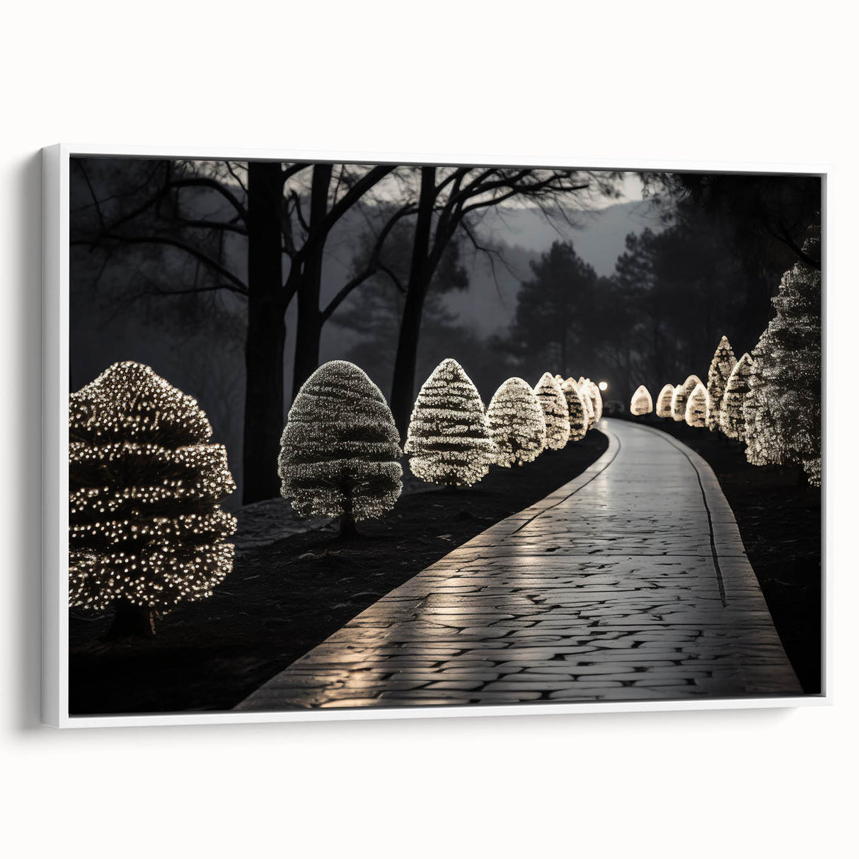 Vintage poster art of a classic architecture design in black and colorful tones on a framed canvas.