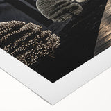 Art deco poster featuring geometric patterns and bold metallic colors on rolled canvas.