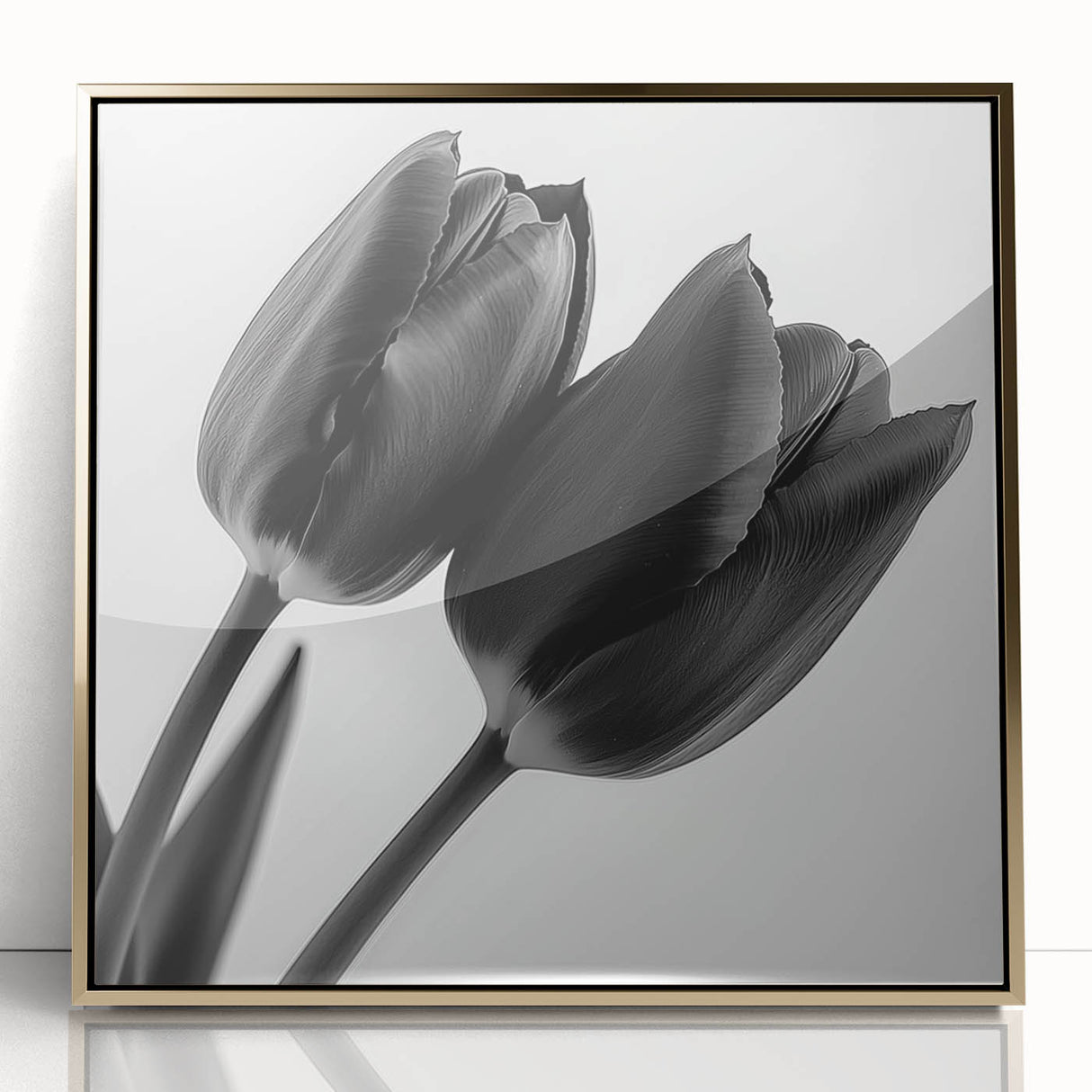 Framed acrylic artwork showcasing a vibrant floral and botanical design in gold tones, set against a clear background, ideal for modern home decor.