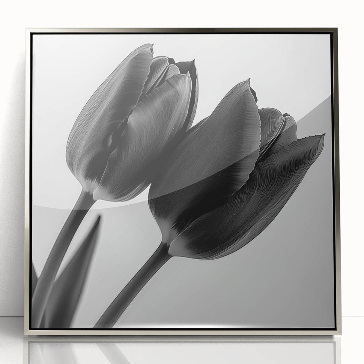 Framed acrylic artwork showcasing a vibrant floral and botanical design with silver accents, ideal for home decor. Perfect for adding elegance to any space.