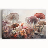 Stretched canvas wall art showcasing a vibrant floral and botanical design with mushrooms, perfect for adding a nature-inspired touch to home decor.