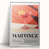 Mid-century modernist art featuring a minimalist food and drinks theme in muted colors, framed acrylic.