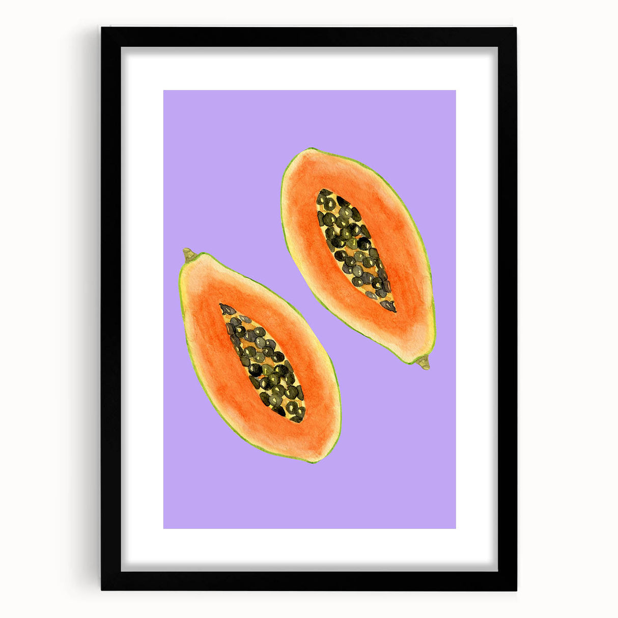 Extra large abstract art print featuring vibrant, colorful fruits on textured canvas, framed in black.