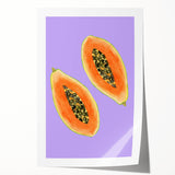 Extra large rolled print featuring an array of colorful fruits on a white background, ideal for dining room wall art.