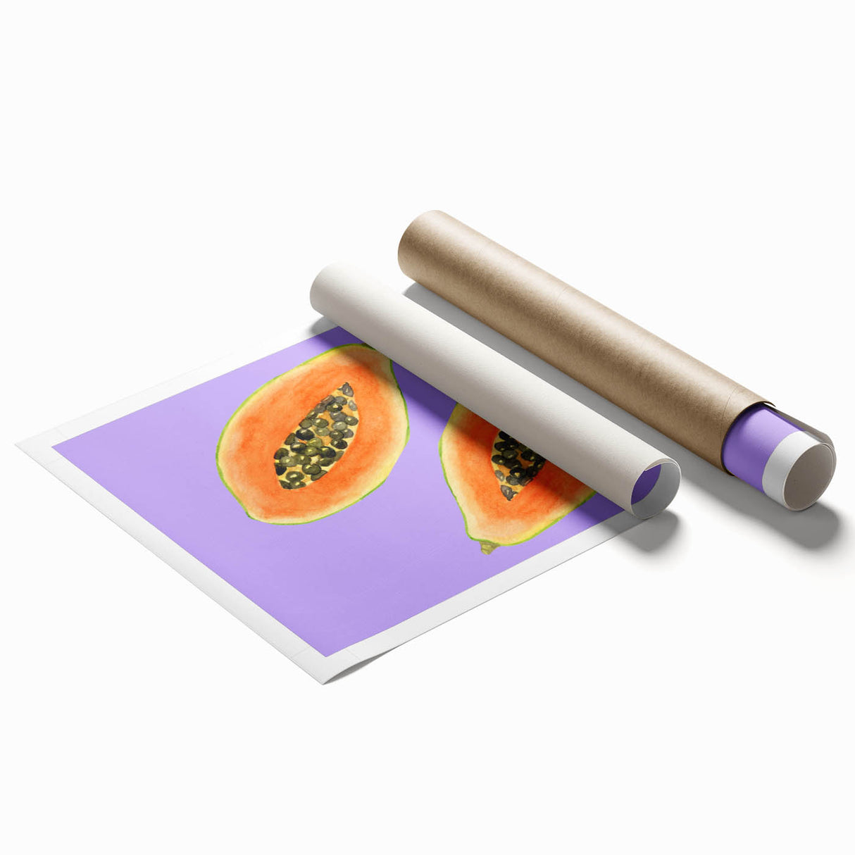 Extra large rolled print of vibrant floral art featuring assorted fruits.