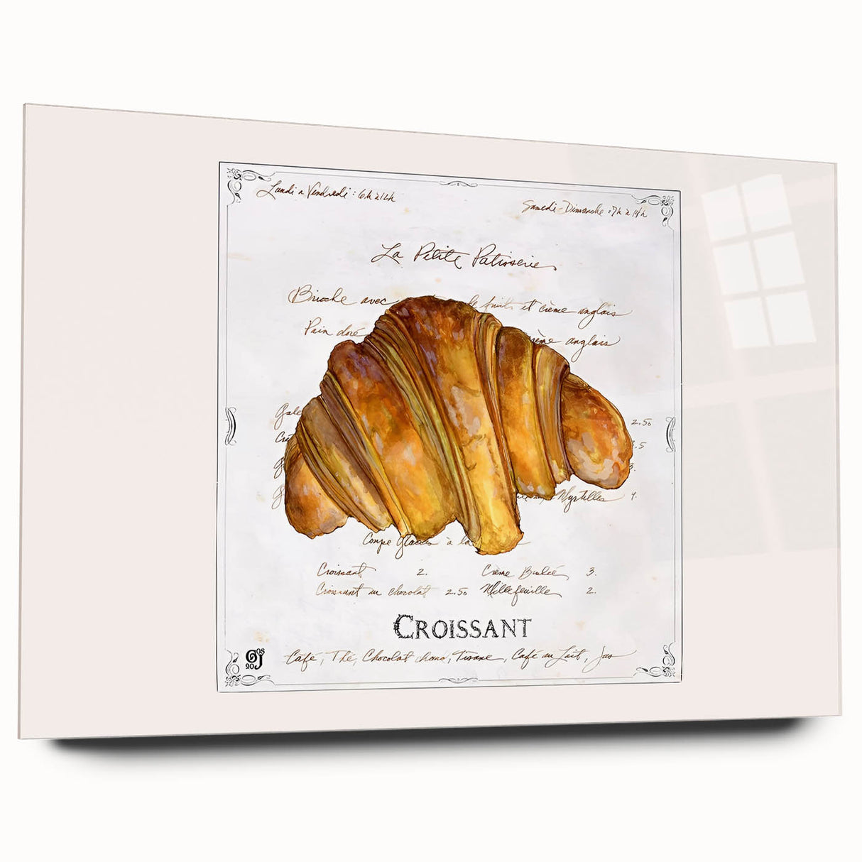 Large abstract wall art depicting assorted pastries in vibrant colors on acrylic glass.