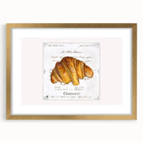 Extra large abstract art print featuring assorted pastries in muted earth tones, framed in gold, ideal for living room decor.