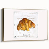 Framed canvas featuring a vintage poster of pastries in black and gold tones, ideal for bedroom wall art.