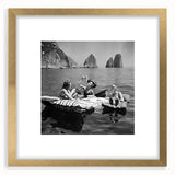 Extra large abstract art print with textured swirls in muted gold and white, framed in gold, ideal for living room decor.