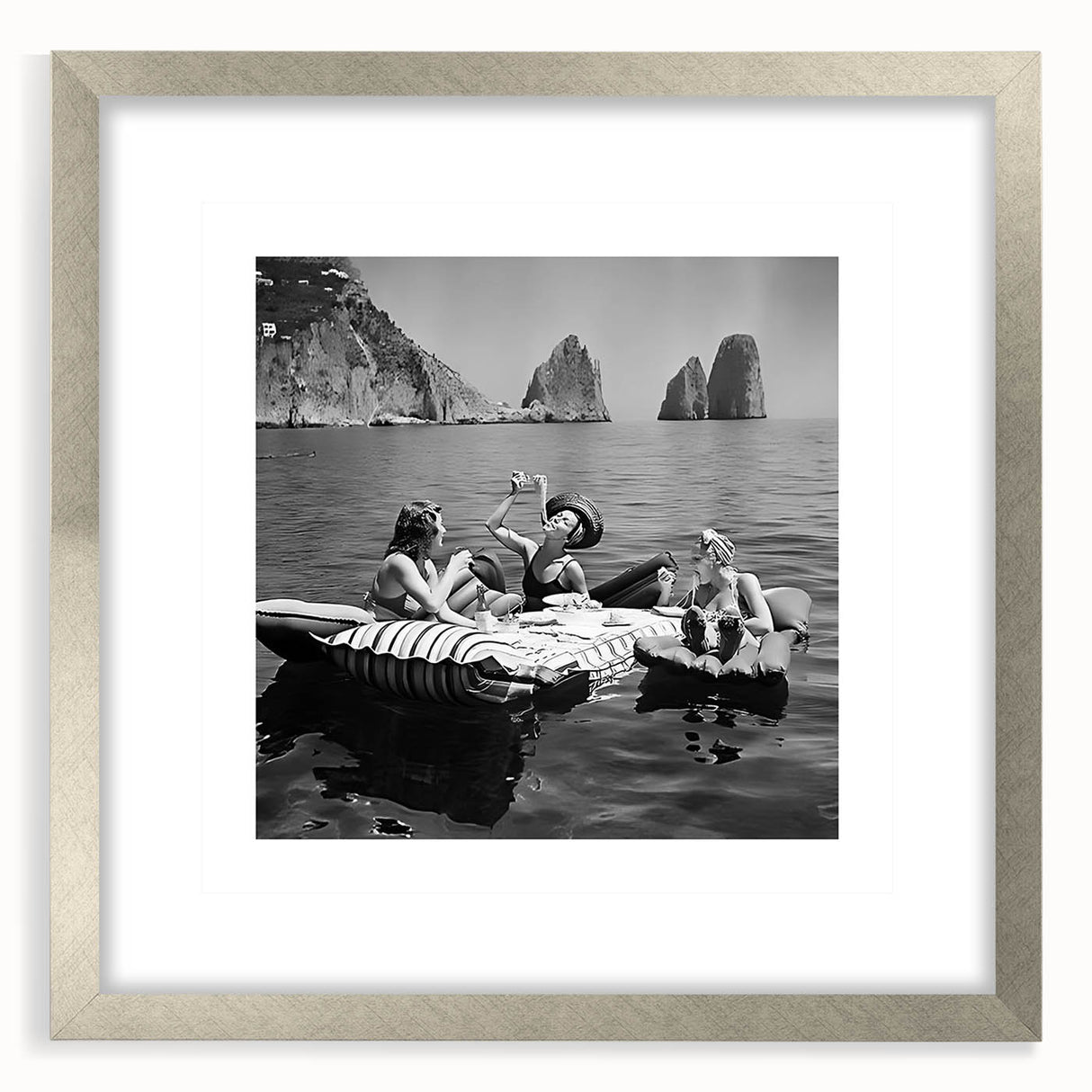 Textured abstract art print in muted earth tones on a framed silver mat, ideal for bedroom wall decor.
